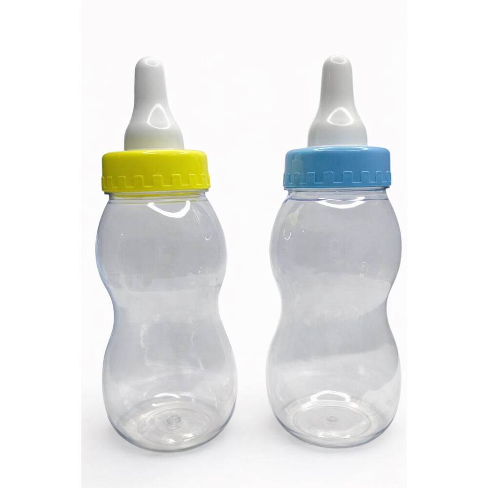 Baby Bottle Piggy Bank Set of 2 Clear PVC Coin Banks Kids Yellow Blue